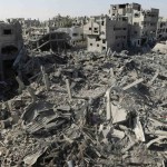 Cenário de destruição em Shejaia, na Faixa de Gaza, alvo de bombardeio israelense
